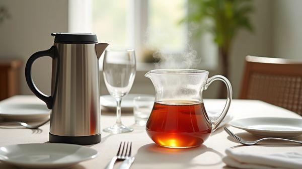 Servir chaud pendant tout un repas : le pichet isotherme face à la carafe classique